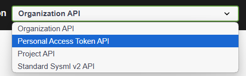 Select Personal Access Token API from dropdown