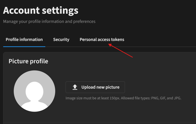 Personal access tokens option